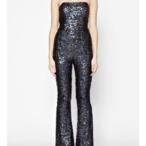 French Connection Strapless Sequin Jumpsuit in Black Multi